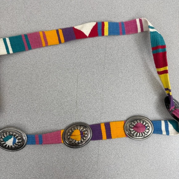 Concho Woven Cotton Belt Womens Multi Silver Boho Hippie Belly Dancer Tie Stripe - Picture 6 of 11